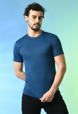 PRINTCULTR Solid Men Round Neck Dark Blue T-Shirt