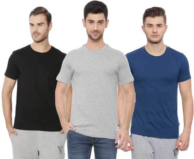 VAN HEUSEN Solid Men Round Neck Black, Dark Blue, Grey T-Shirt