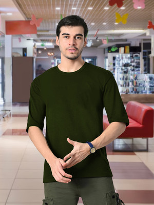 METRONAUT Solid Men Round Neck Dark Green T-Shirt