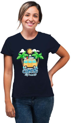 SmarTee Street Printed Women Round Neck Blue T-Shirt