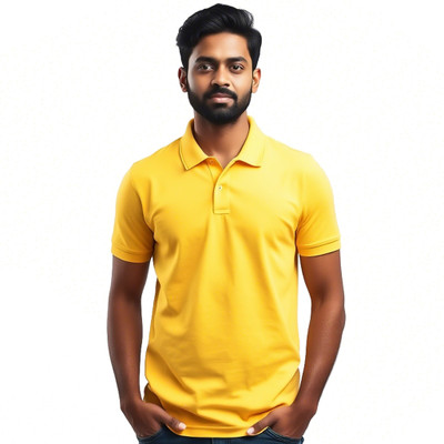 MOJILO Solid Men Polo Neck Yellow T-Shirt
