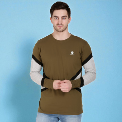 Faricon Trending Solid Men Round Neck Brown T-Shirt
