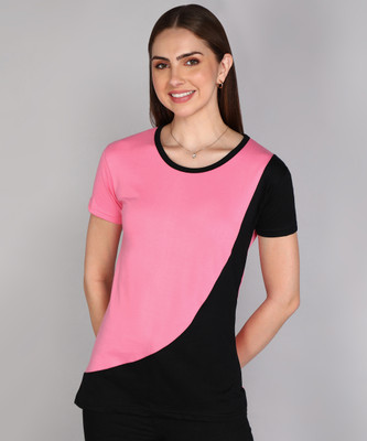 Fleximaa Colorblock Women Round Neck Multicolor T-Shirt