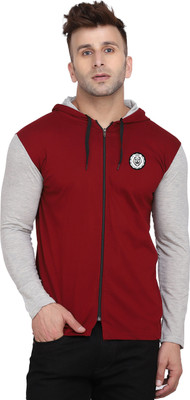 tfurnish Printed Men Hooded Neck Maroon, Silver T-Shirt