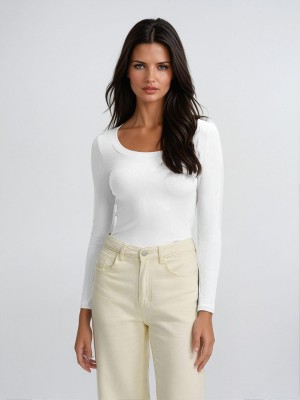 KOTTY Solid Women Scoop Neck White T-Shirt