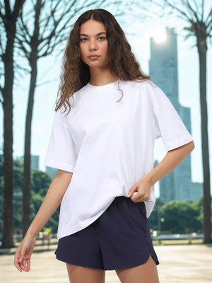 NOBERO Solid Women Round Neck White T-Shirt