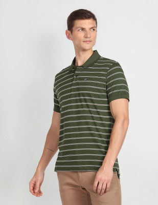 Arrow Sport Striped Men Polo Neck Green T-Shirt
