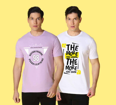 WOOSTRO Printed, Solid Men Round Neck Multicolor T-Shirt