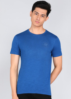 PETER ENGLAND Solid Men Round Neck Blue T-Shirt