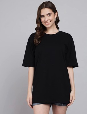 PP Vastram Solid Women Round Neck Black T-Shirt