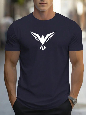Vmens99 Graphic Print Men Round Neck Dark Blue T-Shirt