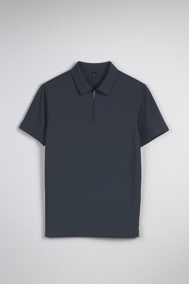 Rollingood Solid Men Cowl Neck Blue T-Shirt