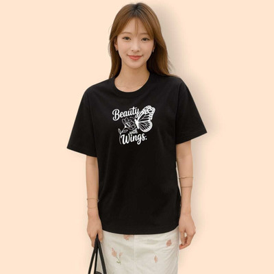 styliicity Printed Women Round Neck Black T-Shirt
