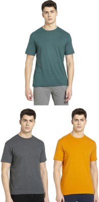 JOCKEY Solid Men Round Neck Grey, Yellow, Green T-Shirt