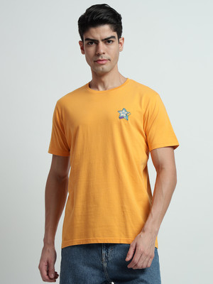 Rare Bond Studios Solid Men Round Neck Yellow T-Shirt