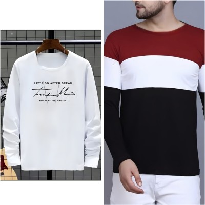 Farlucci Printed Men Round Neck White, Maroon T-Shirt