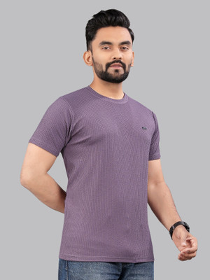 CELLUX Self Design Men Round Neck Purple T-Shirt