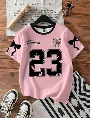 ENGLISHPREMIUM Printed Women Round Neck Black, Pink T-Shirt