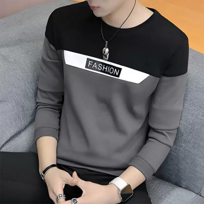 Clickwell Trend Solid Men Round Neck Silver T-Shirt