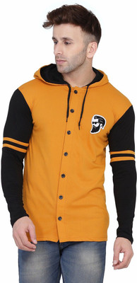 Lawful Casual Printed Men Hooded Neck Gold, Black T-Shirt