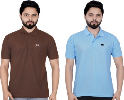 La Milano Printed Men Polo Neck Light Blue, Brown T-Shirt