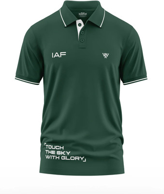 Warriorworld Typography Men Polo Neck Green T-Shirt
