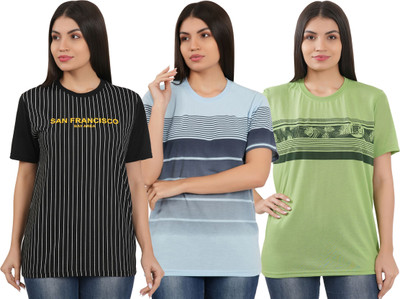 HouseOfCommon Printed Women Round Neck Multicolor T-Shirt