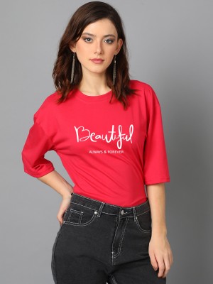 KOTTY Typography Women Round Neck Red T-Shirt