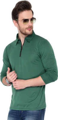 Moordale Fab Solid Men Polo Neck Dark Green T-Shirt