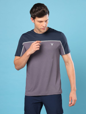 TECHNOSPORT Colorblock Men Round Neck Purple T-Shirt