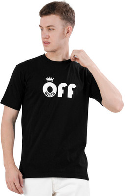 french crown Printed, Typography Men Round Neck Black T-Shirt