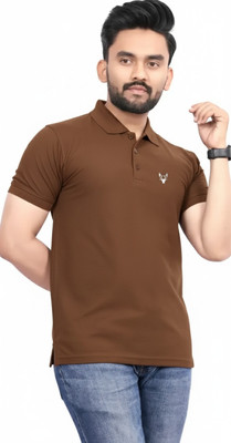 Ellegory Solid Men Polo Neck Red T-Shirt