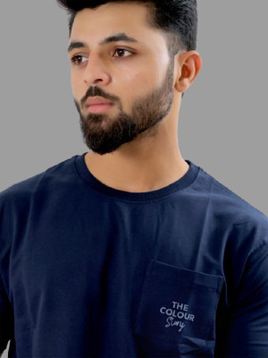 Reva creation Solid Men Polo Neck Blue T-Shirt