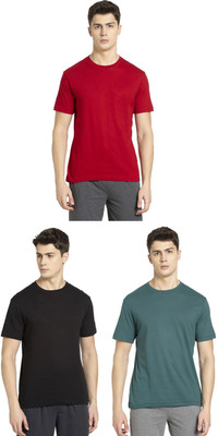JOCKEY Solid Men Round Neck Black, Green, Red T-Shirt