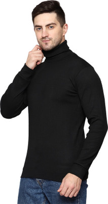 RR CREATION Self Design Men High Neck Black T-Shirt
