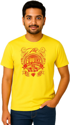 purycot Printed Men Round Neck Yellow T-Shirt
