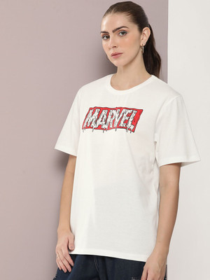 Kook N Keech Marvel Graphic Print Women Round Neck White T-Shirt