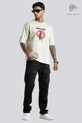 urban panther Graphic Print Men Round Neck Beige T-Shirt