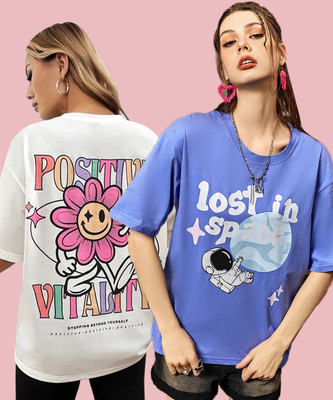Christy World Printed Women Round Neck Multicolor T-Shirt