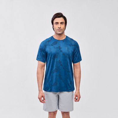 Capapie Outdoor Solid Men Crew Neck Blue T-Shirt