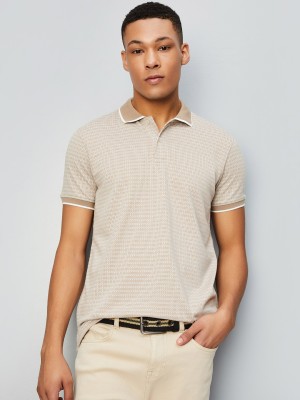 MAX Printed Men Polo Neck Brown, Beige T-Shirt