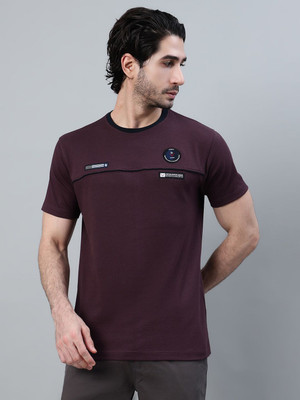 CANTABIL Self Design Men Round Neck Maroon T-Shirt