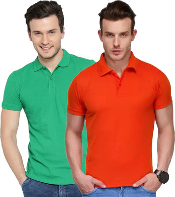 YUALIN CREATION Solid Men Polo Neck Multicolor T-Shirt