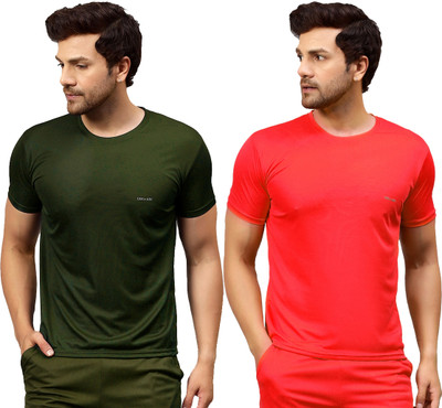 UDI n ADI Solid Men Round Neck Green, Red T-Shirt