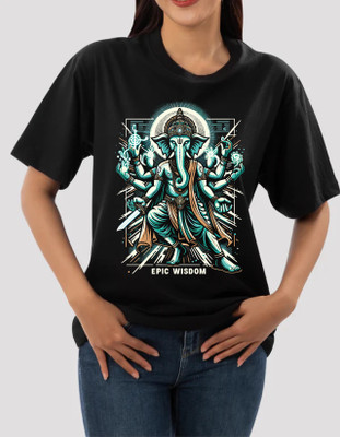 AZALMULTI Printed Women Round Neck Black T-Shirt