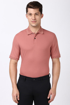 PETER ENGLAND Solid Men Polo Neck Pink T-Shirt