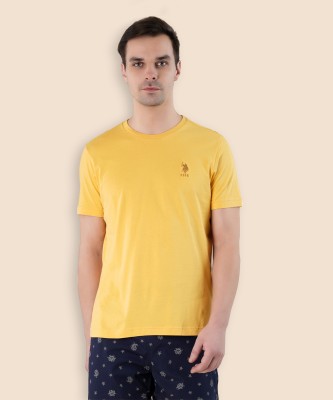 U.S. POLO ASSN. Solid Men Round Neck Yellow T-Shirt