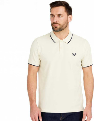 RF Raves Self Design Men Polo Neck White T-Shirt