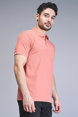 Maxzone Solid Men Polo Neck Pink T-Shirt