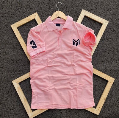 MAFURD Solid Men Polo Neck Pink T-Shirt